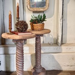 19th Century Column Side Tables Aged Weathered Wood 