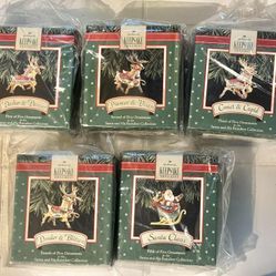 1992 Hallmark Keep Sakes Santa And Reindeer Complete Set 