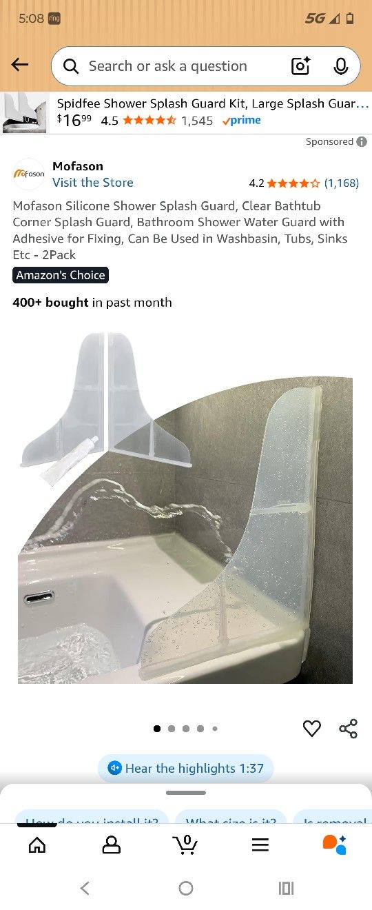 Mofason 2 Bathtub Splash Guard 11.6×9.2