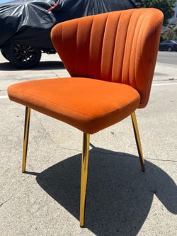 Orange Velvet Channel Tufted Accent Chair with Gold Legs