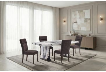 Sophisticated Dining Set Features Panda Design Marble Look Top