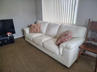 LUXURY IVORY TOP-GRAIN LEATHER SOFAS – MATCHING SET