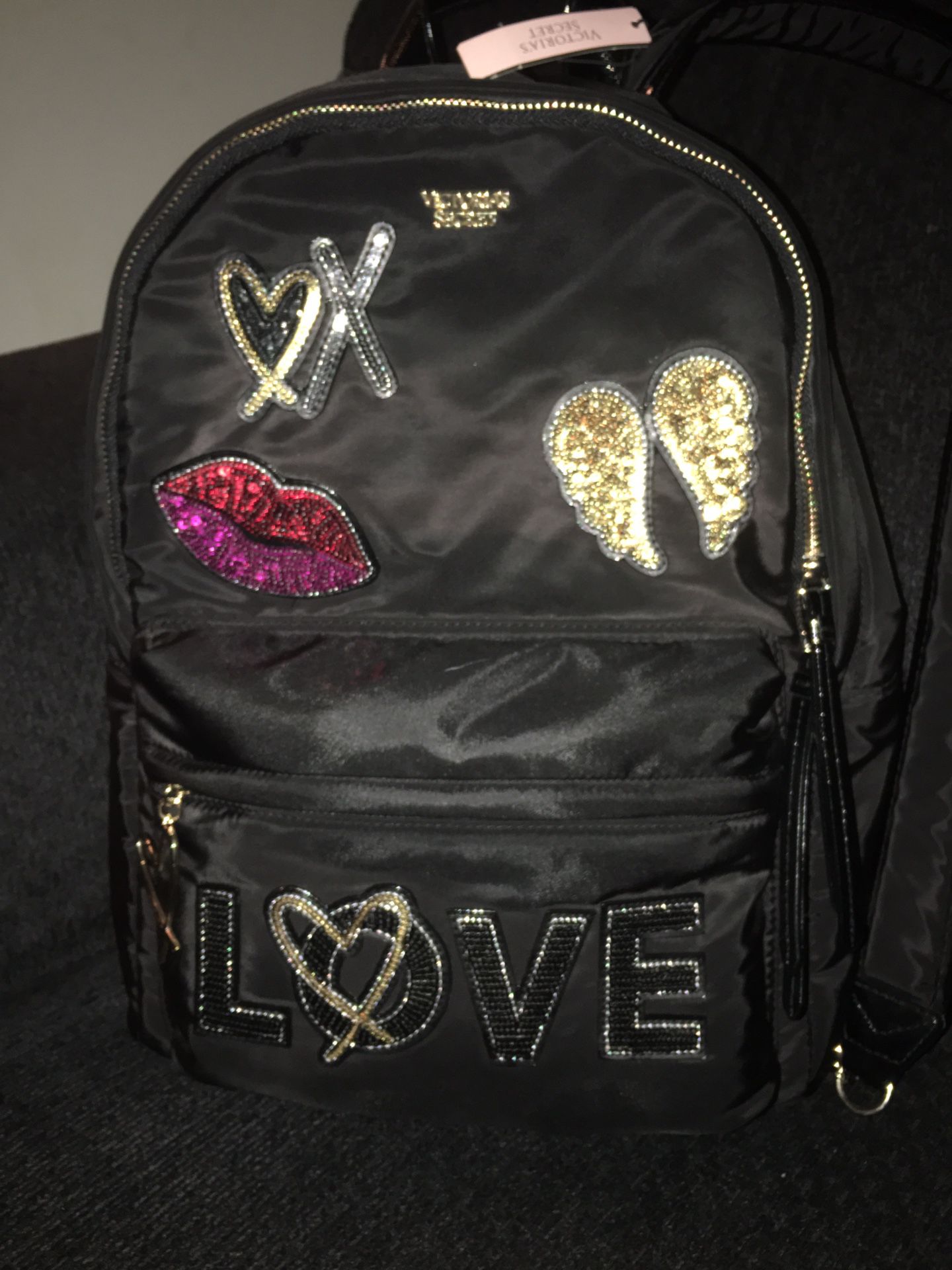 Victoria secrets medium size backpack black with sequence!! NEW