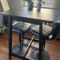 IKEA bar table & 2 bar stools - black