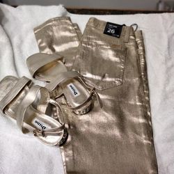 Gold Pants, Shoes Gems On Heel