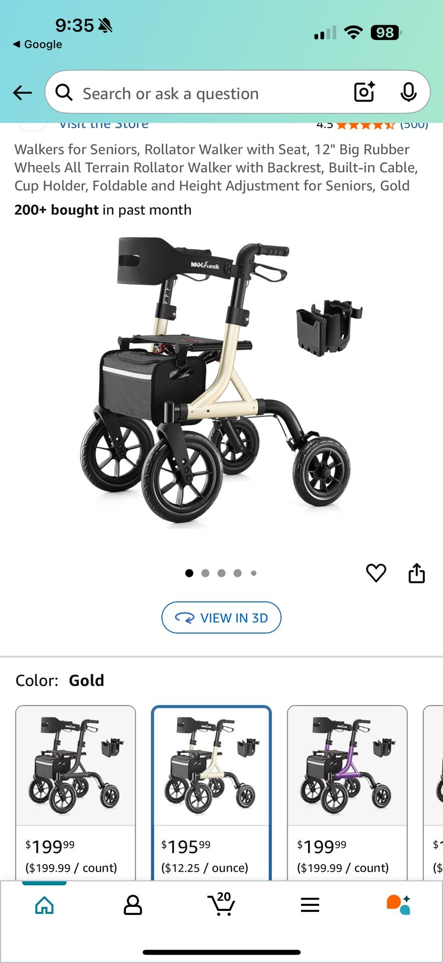 Outdoor Walker With Seat And 12" Big Rubber Wheels