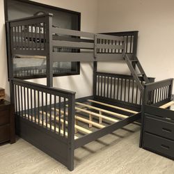 Grey Twin/Full Kids Bunk Bed Solid Wood Frame - Olympian 