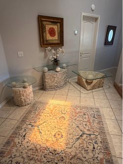 high end luxury 3-Piece Postmodern Tessellated Stone and Glass Table Set
