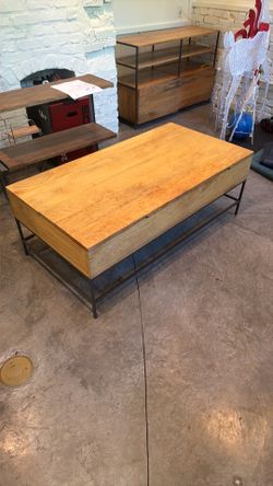 West elm Industrial Solid Wood Storage Pop-Up Coffee Table