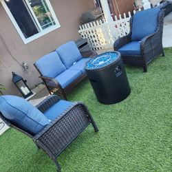 New Fire Pit , Loveseat And 2 Patio Chairs. Outdoor Furniture. 