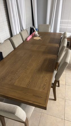 Wood Dining Table with 8 Upholstered Chairs