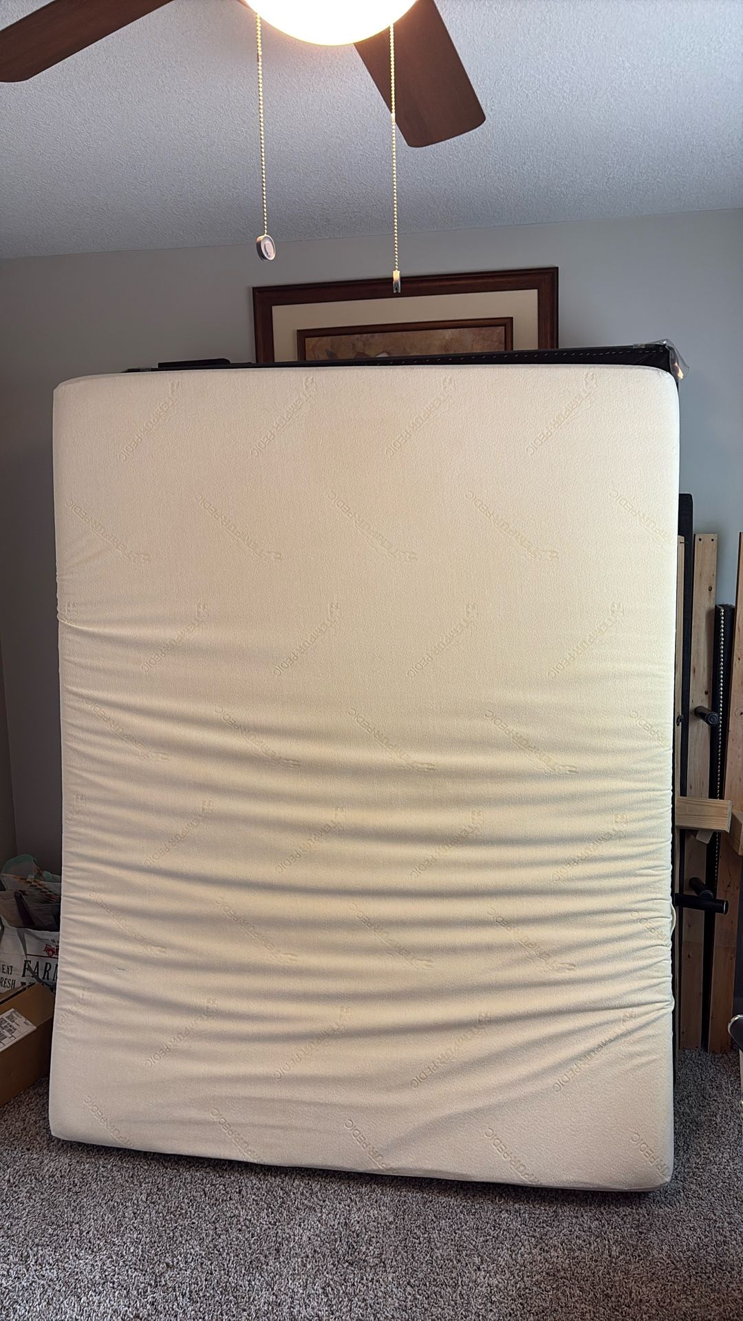 Queen Size Tempur-pedic Mattress, Base and Bed Frame With Headboard