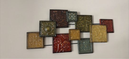 Boho Floral Metal Wall Art Decor - Multi-Color Pressed Tile Design