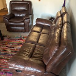 Brown leather Sofa And Recliner Chair