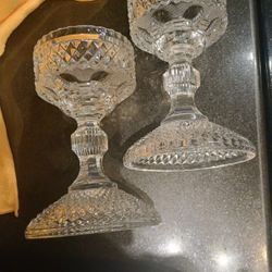 Vintage Beyer Lead Crystal Heavy 7 1/4" Tall Candle Stick Holders