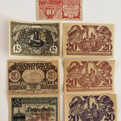 Austria Notgeld Lot 7 | 1920s Vienna Voeslau Heller Banknotes
