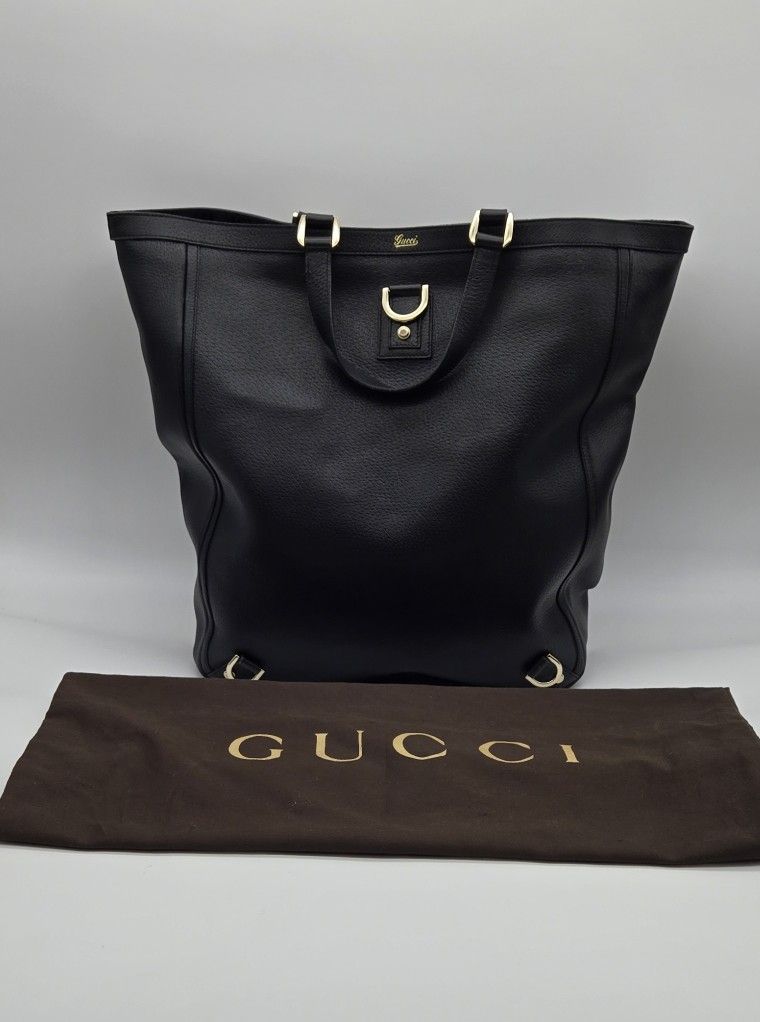 Beautiful Vintage Gucci D-Ring Pebbled Leather Tote With Dust Bag