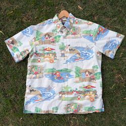 Reyn Spooner x South Park "Mahalo" Hawaiian Shirt Men's Medium White Button Down Aloha
