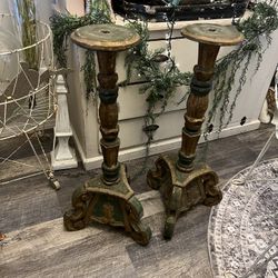 Huge Antique Italian Wood Candle Holders