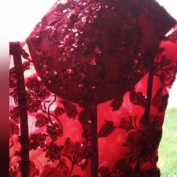Red Corset Flower Applique Ladies Dress