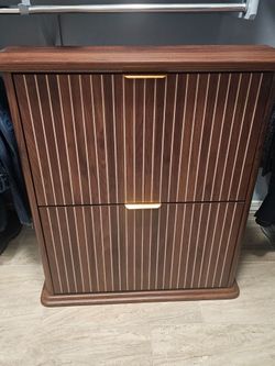 Walnut Hidden Shoe Storage Cabinet.