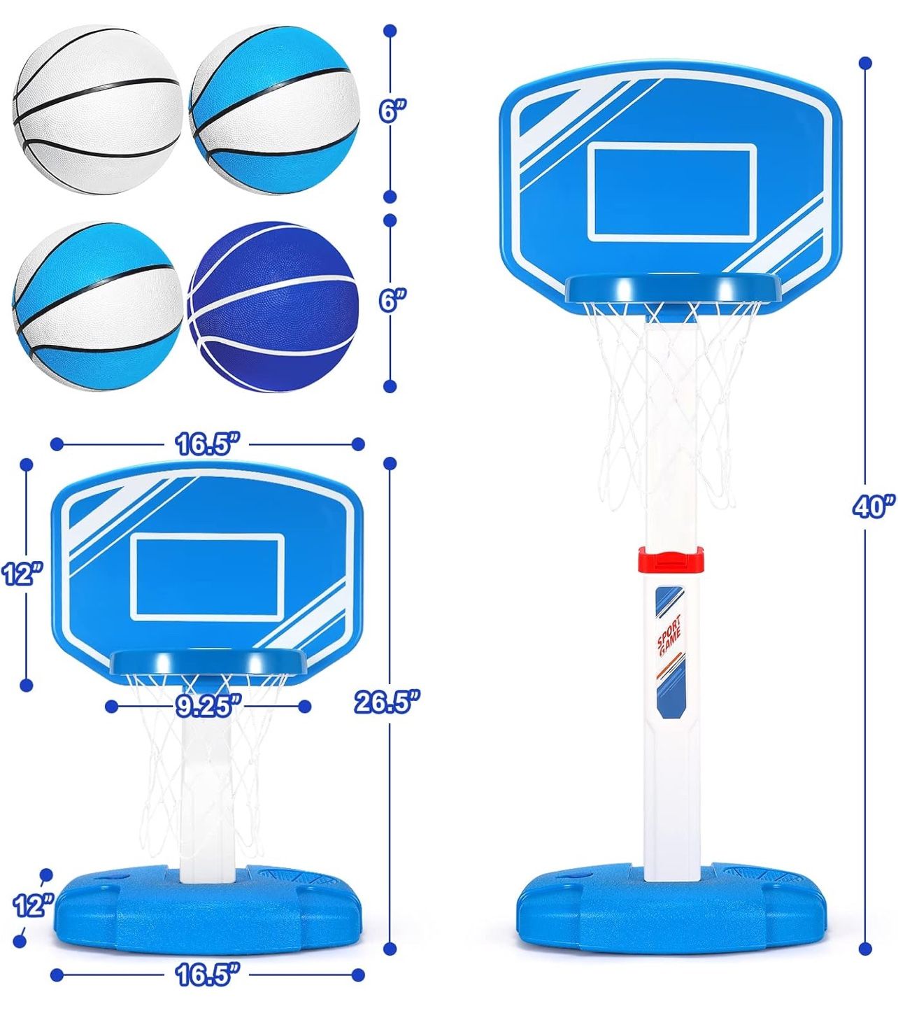 Swimming Pool Basketball Hoop, AOKESI Poolside Water Basketball Hoop with 4 Balls and Pump,Basketball Goals Outdoor Adjustable Basketball Hoop