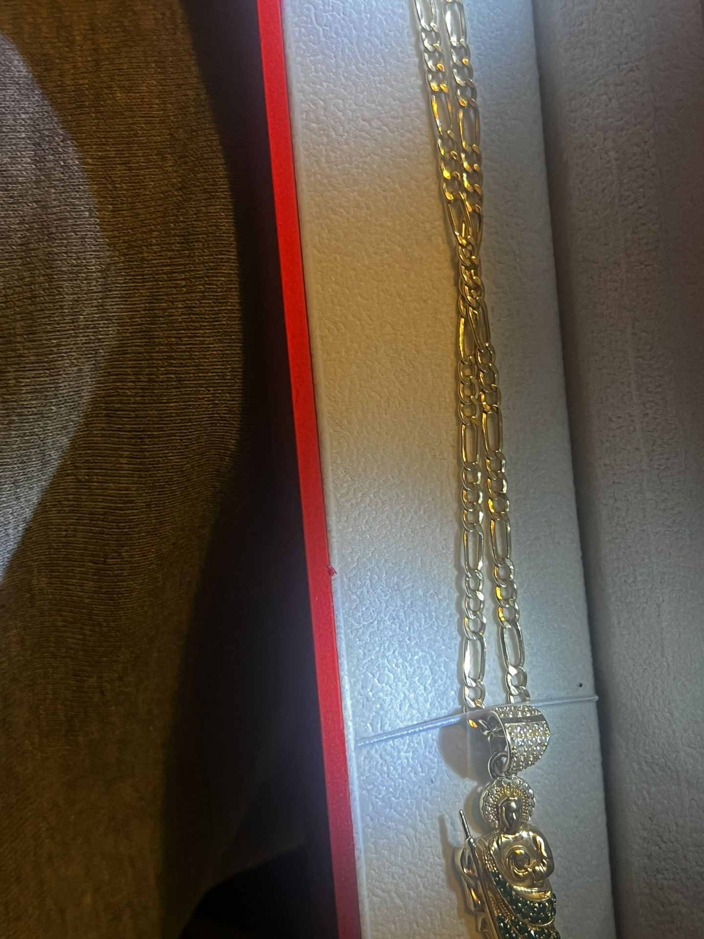 14 kt figaro chain 20 in solid w san judas chain