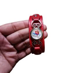 Silver Toned Red Faux Leather Adjustable SWATT Southwest Animal Transport Team