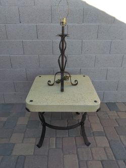  Wrought Iron End Table And Wrought Iron Lamp.(See Description )