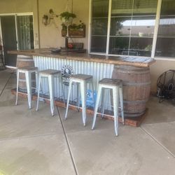 Bar With Tap, Fridge, CO2, Keg, And Stools 