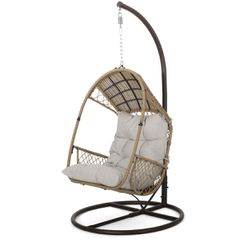 Wicker Hanging Egg Chair with Stand, Light Brown Beige