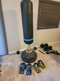 Weighted punching bag & gloves.