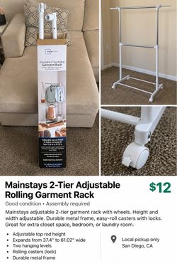 Mainstays 2-Tier Adjustable Rolling Garment Rack