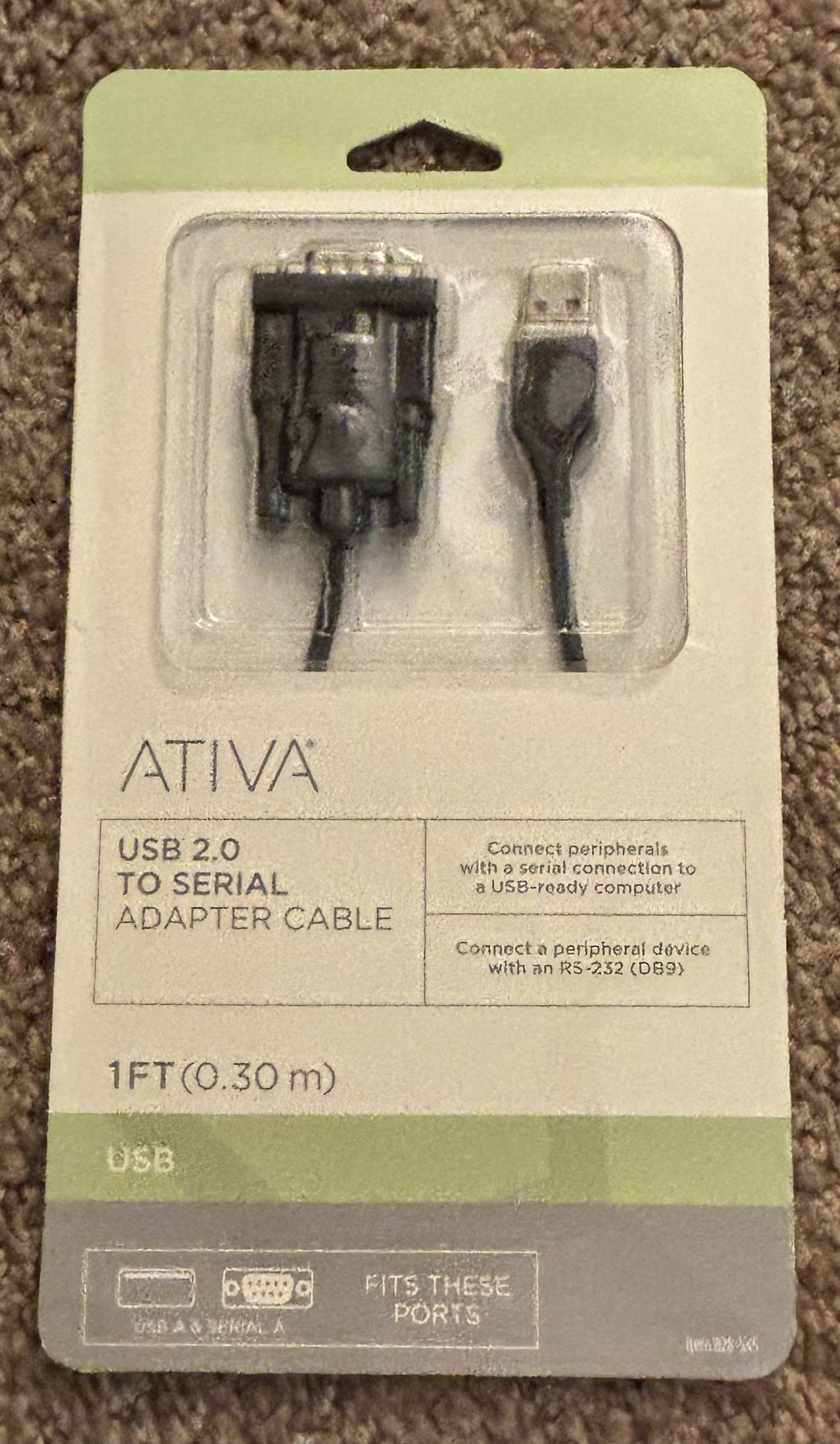 Ativa® USB 2.0 to Serial Adapter, 1 Foot, Black