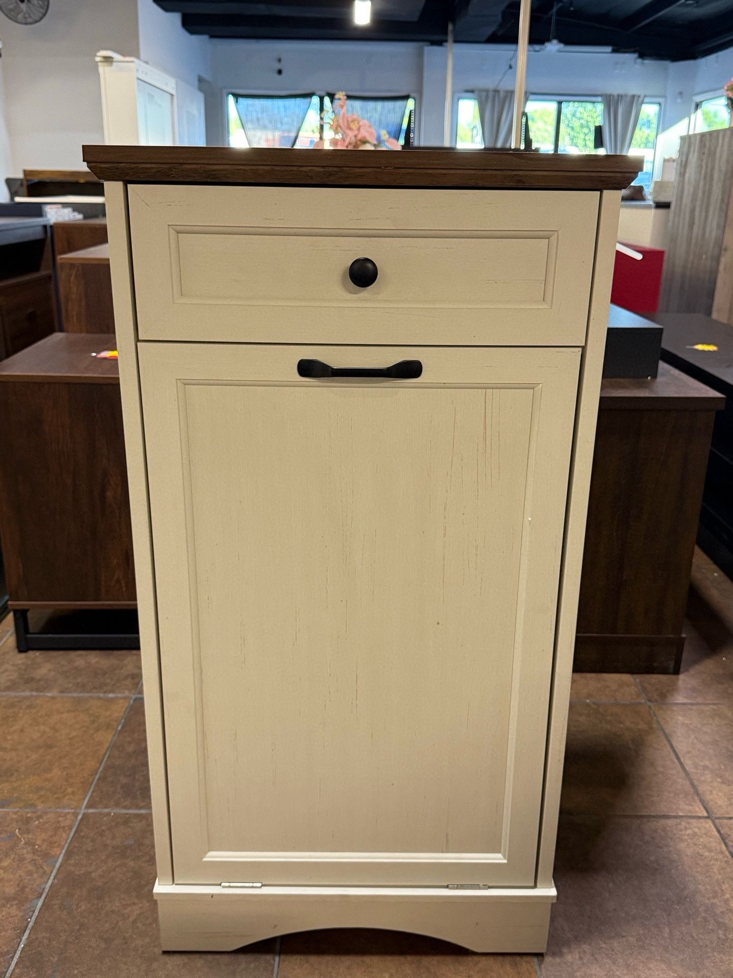 🔥Special Discount 🔥13 Gallons Tilt Out Trash Cabinet Freestanding Kitchen Trash Bin Cabinet Wood Garbage Recycling Cabinet with Hideaway Drawer Pet 