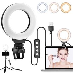 Video Conference Lighting Kit, Ring Light Clip on Laptop Computer with Tripod Stand Adjustable & Phone Holder, Webcam Zoom Lighting for Remote Working