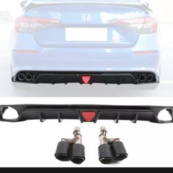 Fits 22-23 Honda Civic Sedan 4-Door Matte Black Rear Bumper Diffuser Lip 3PCS