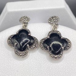 Vintage Sterling Onyx Earrings 