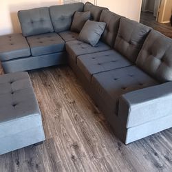 Sectional Sofa  With Ottoman & Cup Holder 