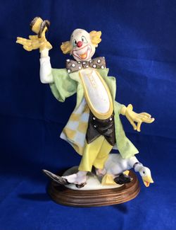 CIRCUS CLOWN with DUCK, BY PUCCI (Resin on Wood Base), Used