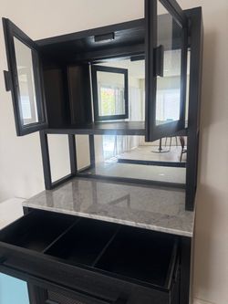 Crate & Barrel Enzo Lighted Bar Cabinet with Hutch