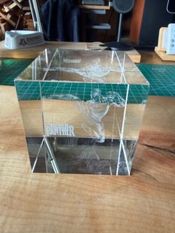 Crystal Marvel Black Panther Figurine Laser Etched 3d Glass Cube 3” Paperweight