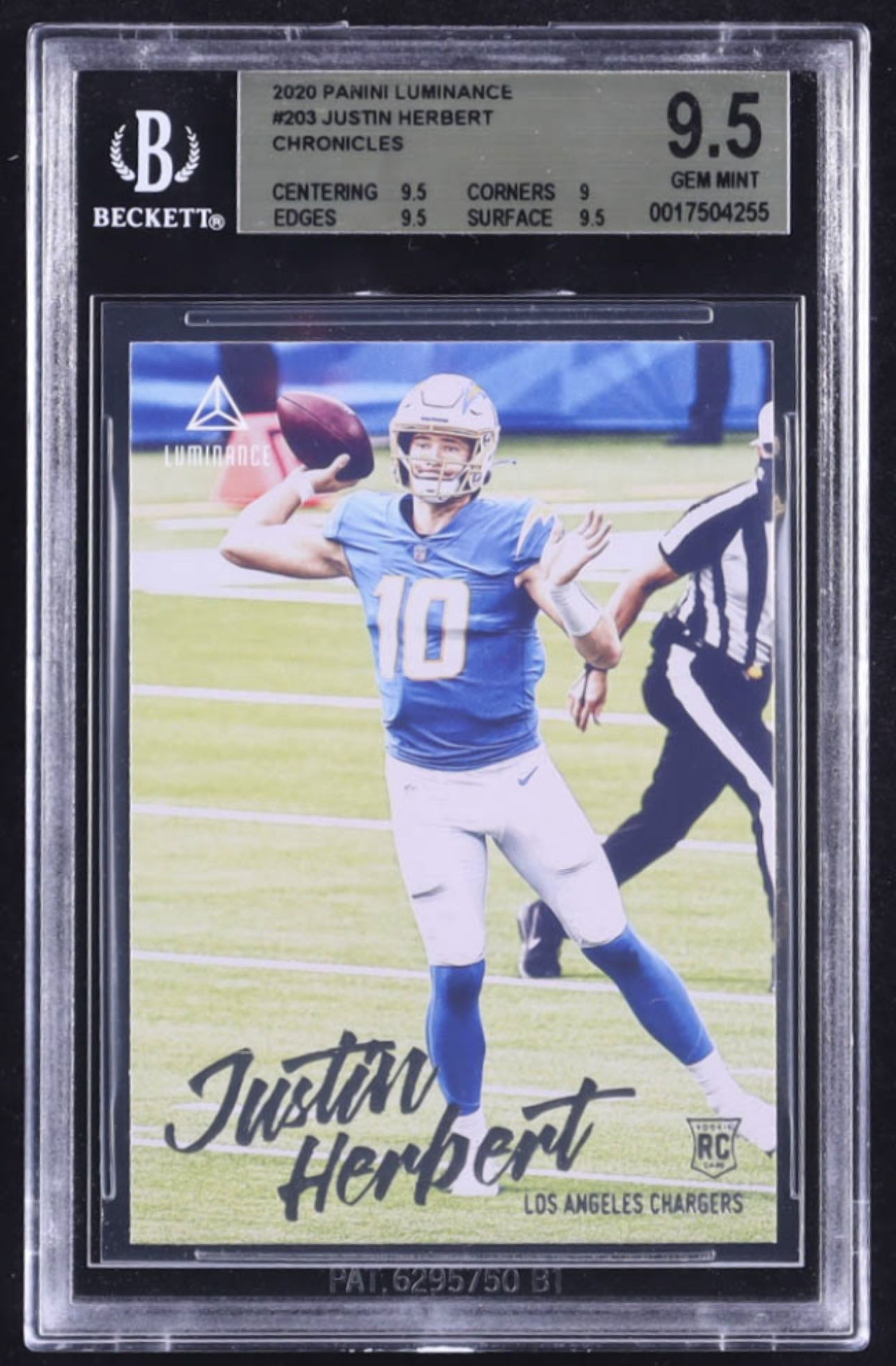 Justin Herbert Rookie Card BGS 9.5 – 2020 Panini Chronicles Luminance