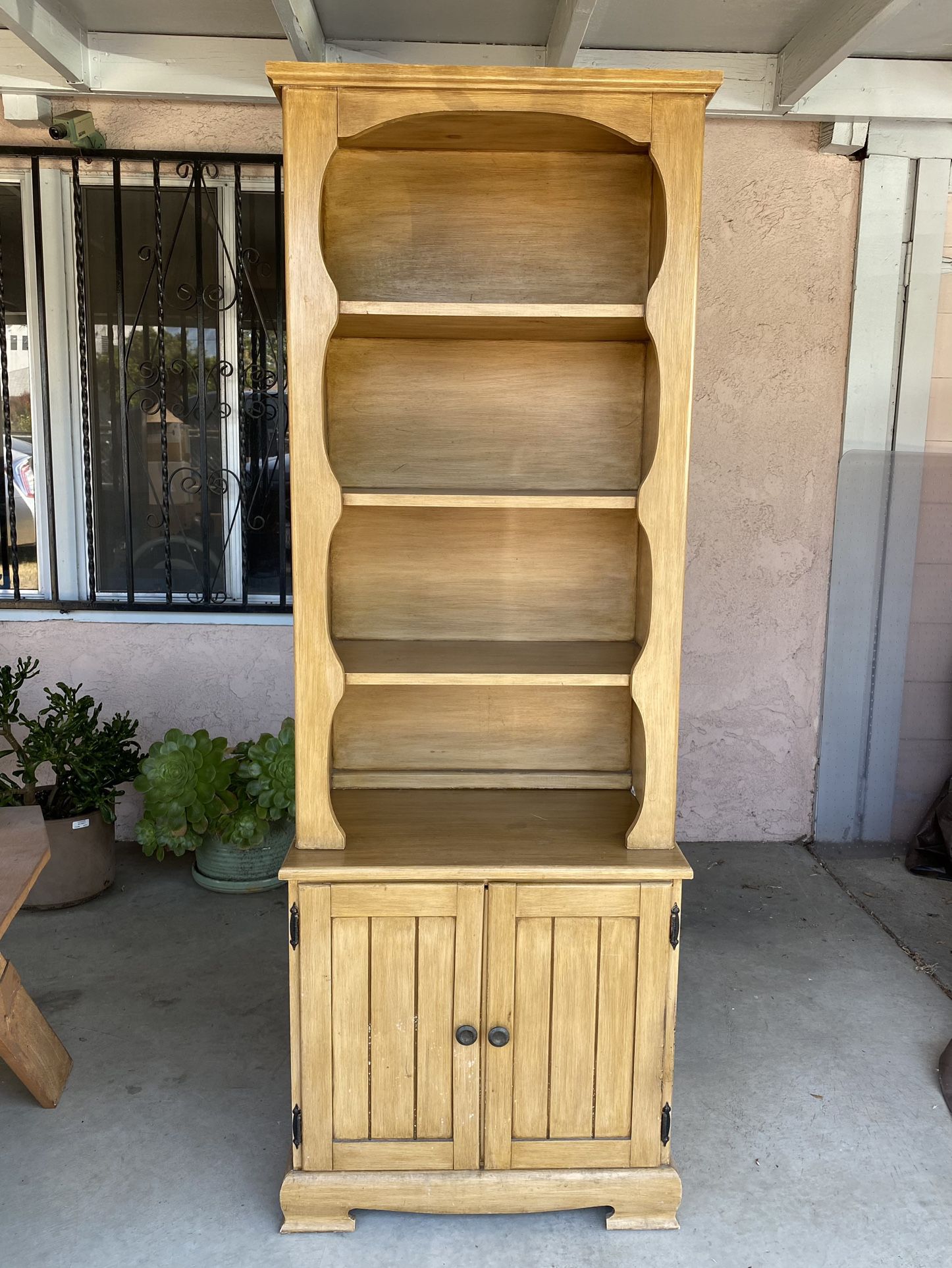 FREE: Vintage Scalloped Bookcase with Record Player Shelf and Storage.