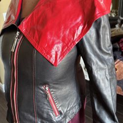 Red and Black Women's Leather Jacket