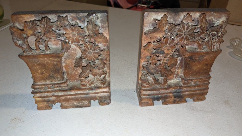 Vintage bookends, Hand Carved bookends
