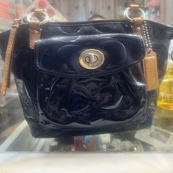Coach Leah Embossed Patent Leather Shoulder Satchel Bag