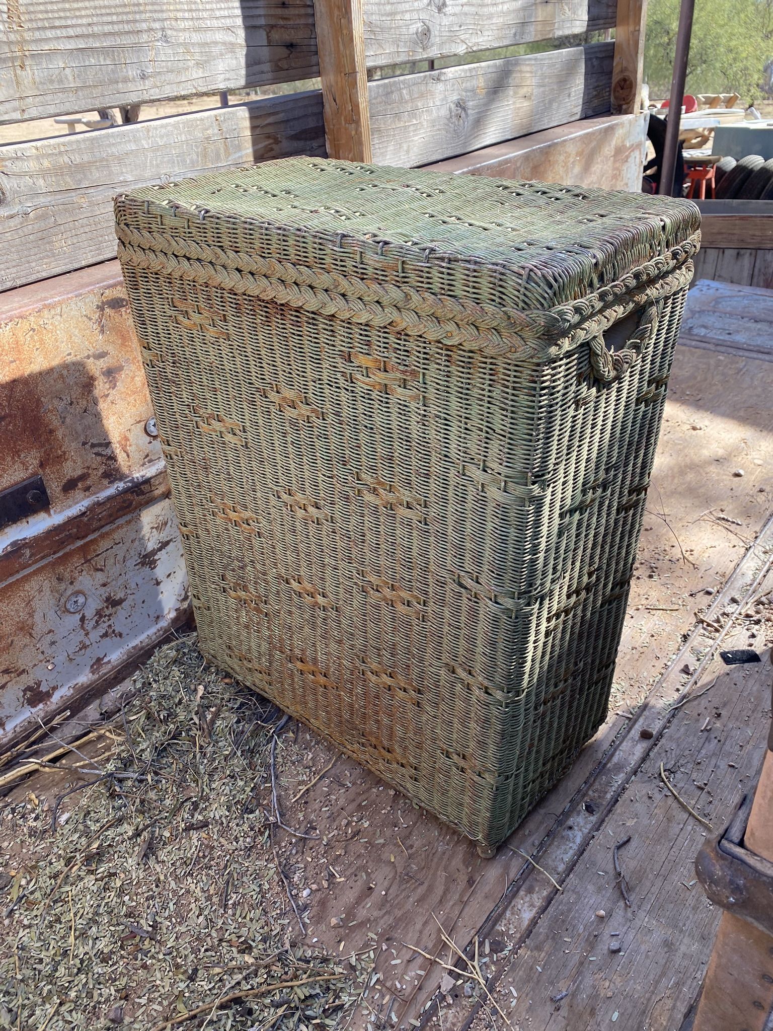 Antique Woven Wicker Hamper Basket