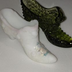 Two Vintage Fenton Glass Slippers 