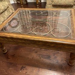 2 Coffee Tables ! Solid Wood, Iron, Glass Top! Beautiful !